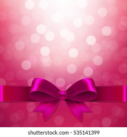 Pink Background With Bow, With Gradient Mesh, Vector Illustration