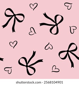Pink background bows and doodles hearts 