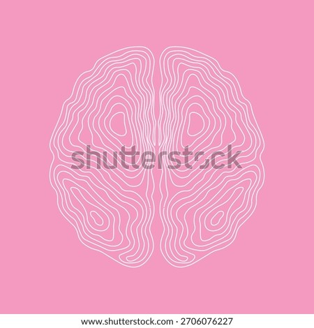 Pink Background Brain Top View Contour Lines Vector