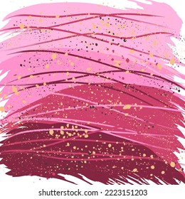 Fondo rosa, pinceladas de pincel, gotas de pulverización. Escenario de belleza vectorial para salón de belleza, postales, cubierta, pancarta. Ilustración bursátil, abstracción. Estilo Grunge.
