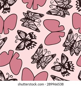pink background with butterflies