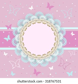 Pink background with butterflies on the frame