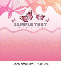 Pink background with butterfly. Vector illustration