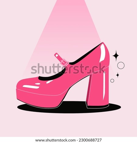 Pink background. Cartoon, flat design, vector illustration. Glamorous pink high-heeled shoes. luxury shoes