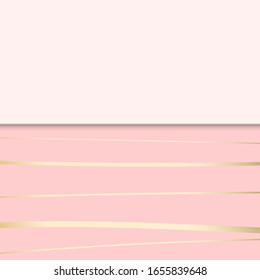 Pink background curve line on white space shadow overlap and dimension modern texture pattern for text and message website design. Gold stripes. Vector illustration. 