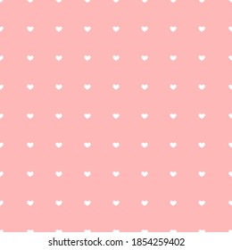 Fondo rosa con un lindo patrón impecable de corazones blancos. Día de San Valentín, amor, tarjeta, impresión, etiqueta, papel tapiz, fondo, pancarta, etc. 