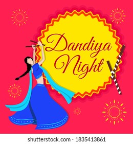 Pink Background Dandiya Dance Festival Indian Girl Women DJ Party Web Banner Poster Template Vector