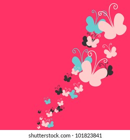Pink background decorated with butterflies