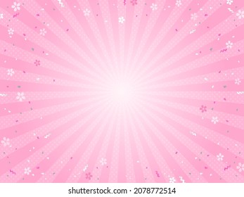 pink background decorated with focusing line, confetti and cherry blossoms