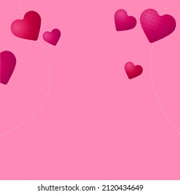 Pink Background Decorated With Glossy Hearts And Copy Space.