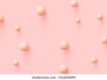Pink background with decorative 3d sphere balls. Minimal design with geometric design objects coral color round balls. vector illustration
