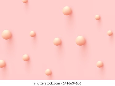 Pink background with decorative 3d sphere balls. Minimal design with geometric design objects coral color round balls. vector illustration