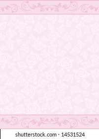 pink background with decorative roses, vector illustration