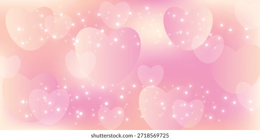Fondo rosado con corazones delicados y puntos bokeh brillantes blancos, diseño abstracto para el día de San Valentín, boda, amor o tarjetas de felicitación románticas. Vector.