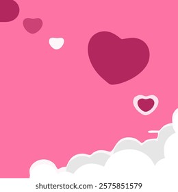 pink background design with clouds and love shape for valentine day background