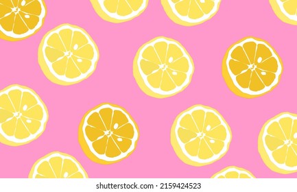 pink background design with orange fruit cut elements. flat style vector design for food banner