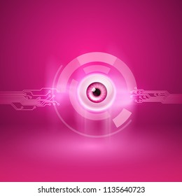 Pink background with eye and circuit