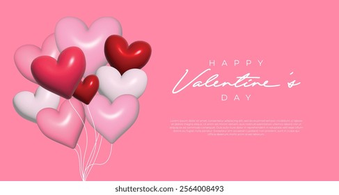 A pink background featuring heart-shaped balloons and "Happy Valentine's Day" text in elegant typography