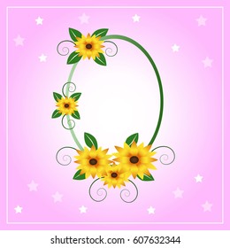 pink background and flame with flower yellow and star ellipse