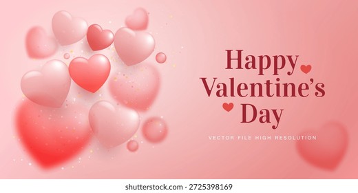 Fondo rosa con Elementos en forma de corazón flotante. Amor, romance, fondo de San Valentín, concepto romántico