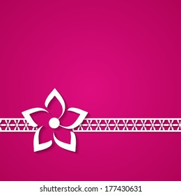 pink background with a flower and a lacy border