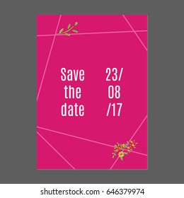 Pink background with flowers. Save the date text calligraphy vector 