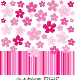 Pink background with flowers and stripes