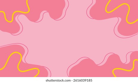 A  pink background with fluid, abstract shapes outlined in yellow lines.