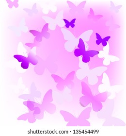 pink background with flying butterflies