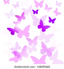 Pink background with flying butterflies