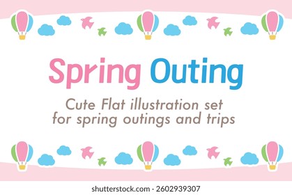 Pink background frame with images of sky, nature, balloons and birds_Golden Week outings, travel and outdoor images