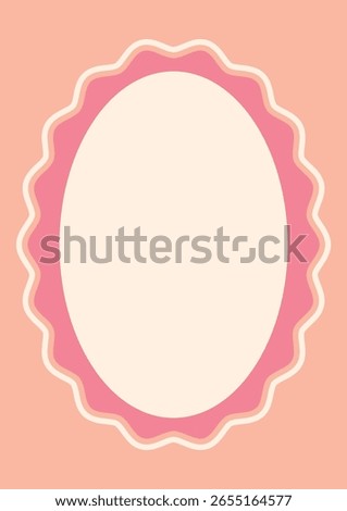 Pink background with frame. Wavy oval frame with teeth on pink background. Horizontal template for text boxes, invitations, advertisements, labels.