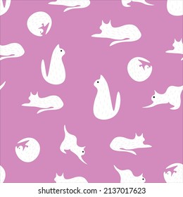 pink background, funny cats, silhouettes, pattern, animals in vector, illustration, cute