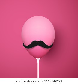 Pink background with funny realistic 3d balloon with mustache. Vector illustration.