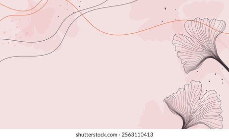 pink background with ginkgo leaves and wavy lines