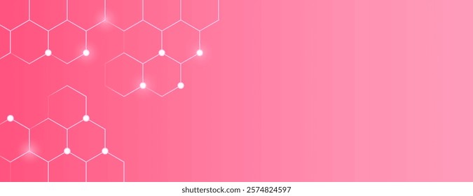 Pink background with a gradient texture. The background features digital geometric hexagonal pattern. Pink color adds a modern, vibrant feel. Minimal abstract digital hexagon vector background