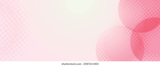 Pink background with halftone soft gradient and dotted texture. The background features overlapping circles and a pink hue throughout. Minimal halftone vector gradient background