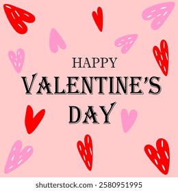 pink background with happy Valentine's Day writing and heart decoration on the edge. vector illustration with the words happy valentine's day.