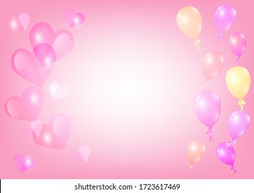 Pink background and has a beautiful heart shaped with a balloon.