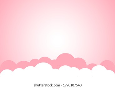 Pink background and has a white color in the middle With clouds on the bottom, made of vectors