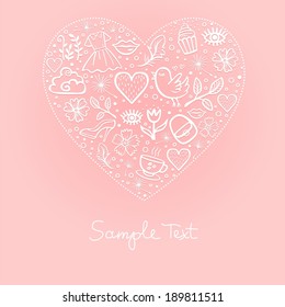 pink background heart from elements of the nature and female accessories with a place for the text