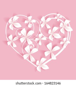 Pink background with heart and white flowers