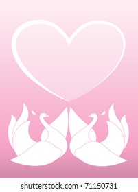 pink background with a heart and white swans