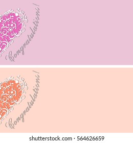 pink background with hearts and greetings, vector illustration