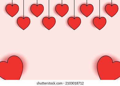 Pink background with hearts hanging from the top.
Love and valentine's day