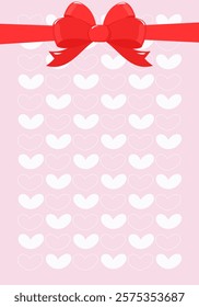 Pink background with hearts and red banot. 