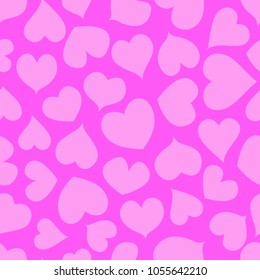 Pink background with hearts, seamless pattern, endless texture, vector illustration.