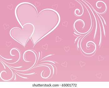 Pink background with hearts. Vector illustration.