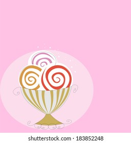 Pink background with ice cream, vector illustration