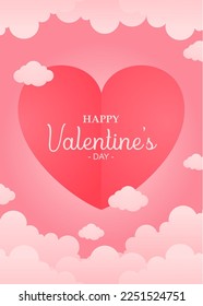 fondo rosa con ilustración de la nube y forma del corazón para la celebración del día de San Valentín y tarjeta de saludo